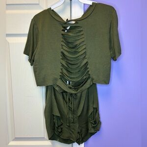 2 piece olive green short set